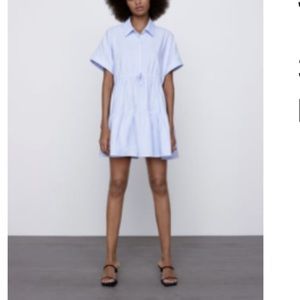 Zara tired Oxford dress in sky blue